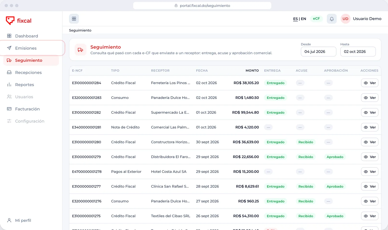 Seguimiento del Portal Fixcal con entrega, acuse y aprobación de cada comprobante
